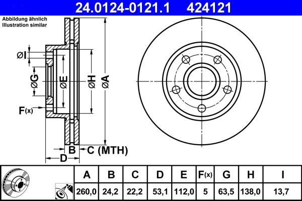 ATE 24.0124-0121.1 - Brake Disc parts5.com