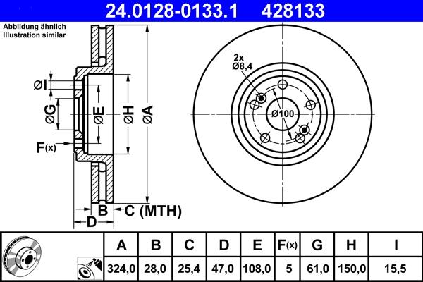 ATE 24.0128-0133.1 - Tarcza hamulcowa parts5.com