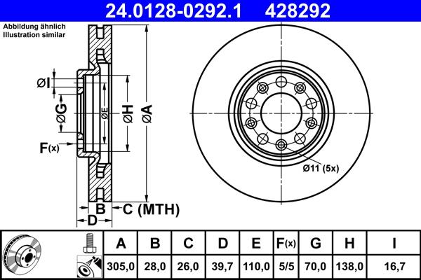 ATE 24.0128-0292.1 - Brake Disc parts5.com