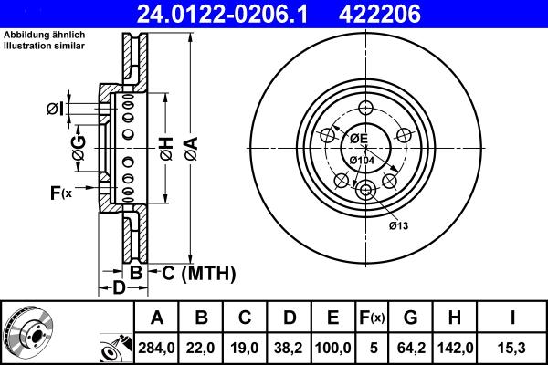 ATE 24.0122-0206.1 - Disc frana parts5.com