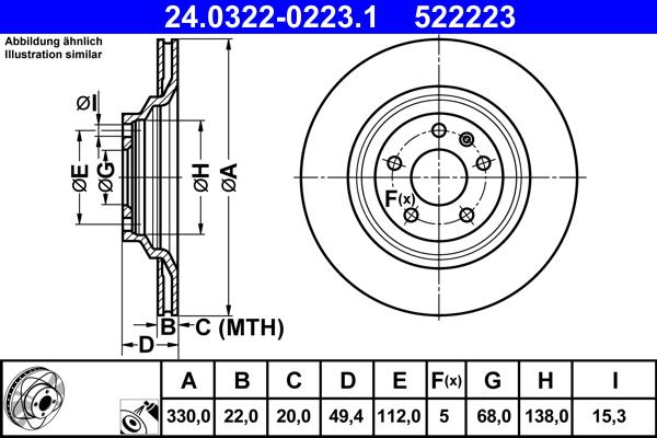 ATE 24.0322-0223.1 - Disc frana parts5.com