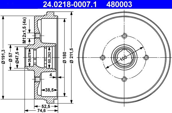 ATE 24.0218-0007.1 - Brake Drum parts5.com