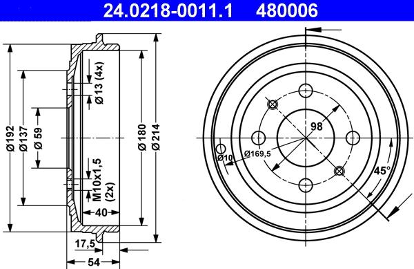 ATE 24.0218-0011.1 - Tambur frana parts5.com