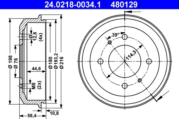 ATE 24.0218-0034.1 - Zavorni boben parts5.com