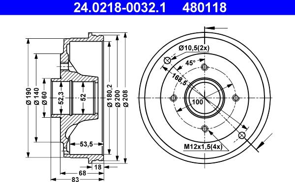 ATE 24.0218-0032.1 - Brake Drum parts5.com