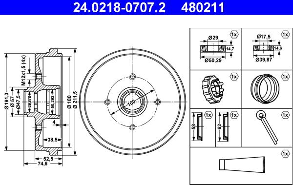 ATE 24.0218-0707.2 - Brake Drum parts5.com