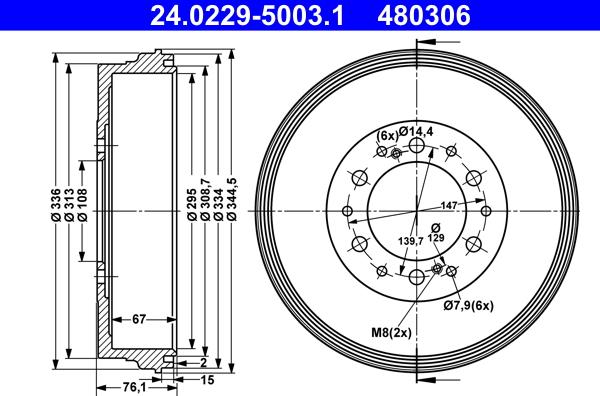 ATE 24.0229-5003.1 - Спирачен барабан parts5.com