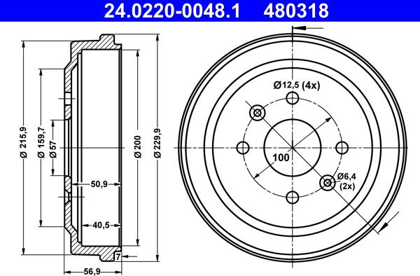 ATE 24.0220-0048.1 - Zavorni boben parts5.com