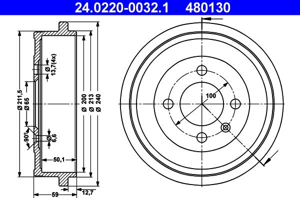 ATE 24.0220-0032.1 - Brake Drum parts5.com