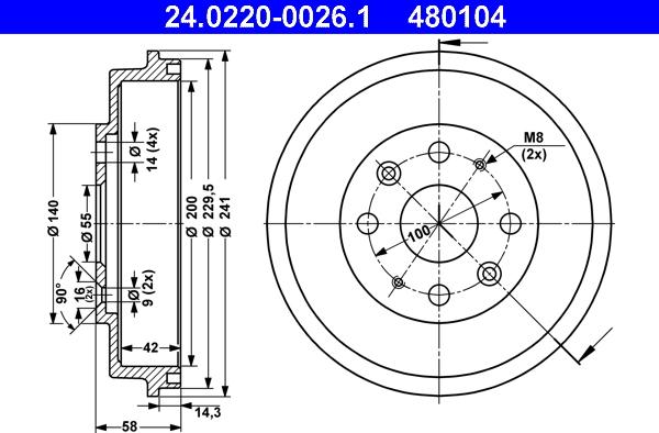 ATE 24.0220-0026.1 - Tambur frana parts5.com