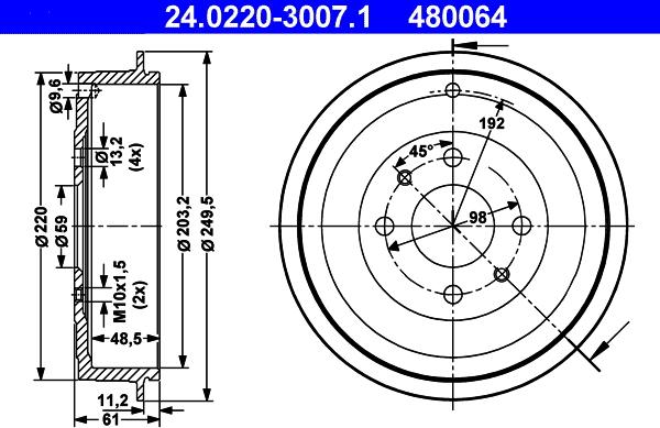 ATE 24.0220-3007.1 - Brake Drum parts5.com