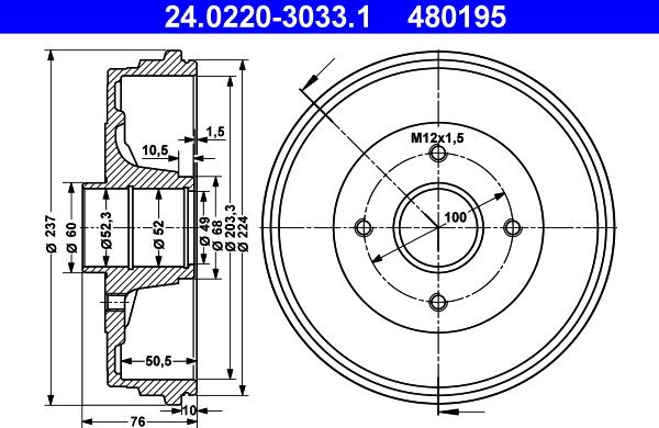 ATE 24.0220-3033.1 - Fékdob parts5.com