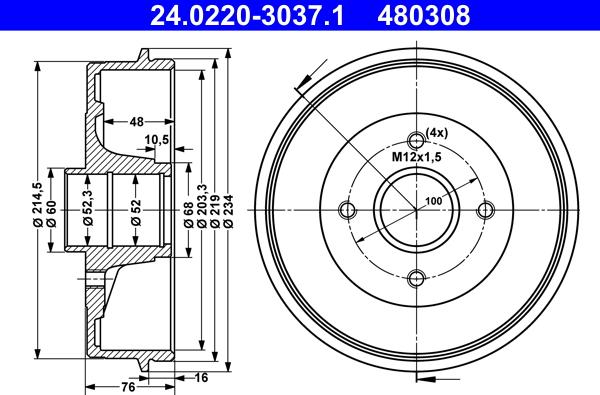 ATE 24.0220-3037.1 - Bęben hamulcowy parts5.com