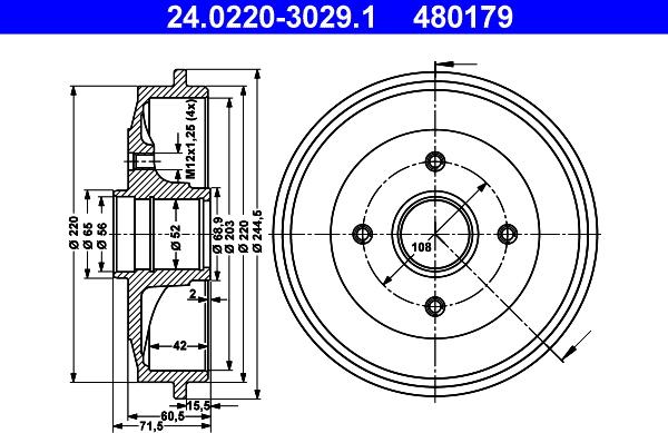 ATE 24.0220-3029.1 - Doboš kočnice parts5.com