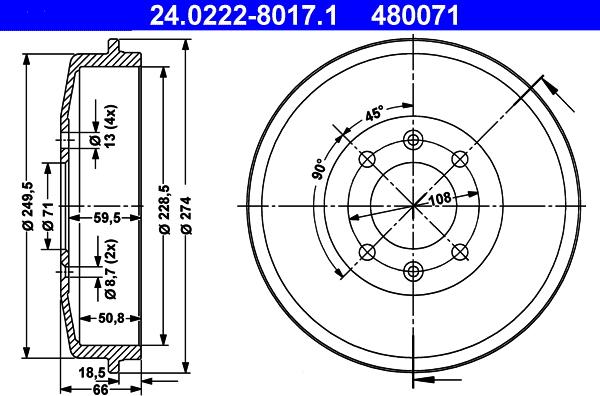 ATE 24.0222-8017.1 - Tambur frana parts5.com