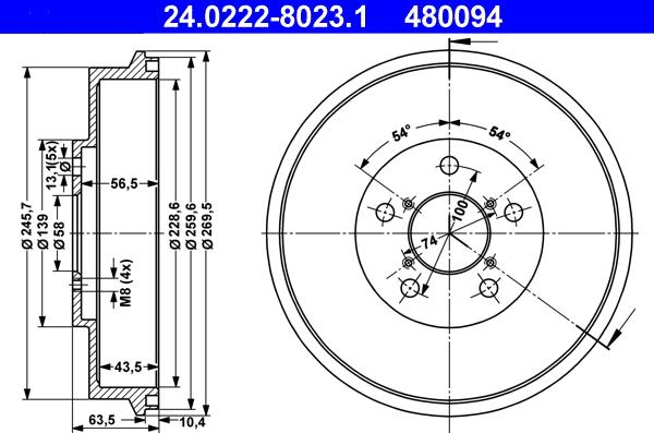 ATE 24.0222-8023.1 - Tambur frana parts5.com