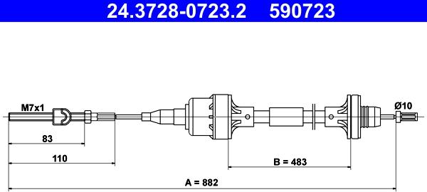 ATE 24.3728-0723.2 - Clutch Cable parts5.com