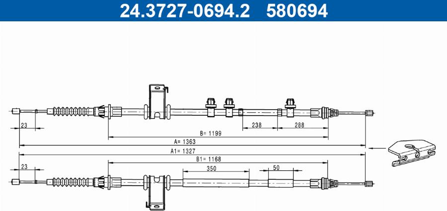 ATE 24.3727-0694.2 - Żażné lanko parkovacej brzdy parts5.com