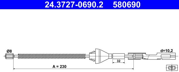 ATE 24.3727-0690.2 - Cablu, frana de parcare parts5.com