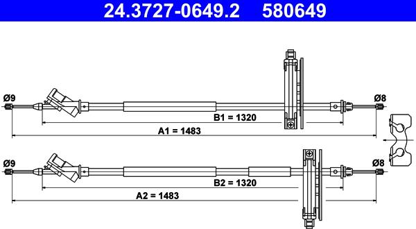 ATE 24.3727-0649.2 - Cable, parking brake parts5.com