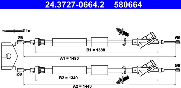 ATE 24.3727-0664.2 - Cable, parking brake parts5.com