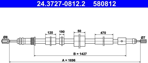 ATE 24.3727-0812.2 - Huzal, rögzítőfék parts5.com