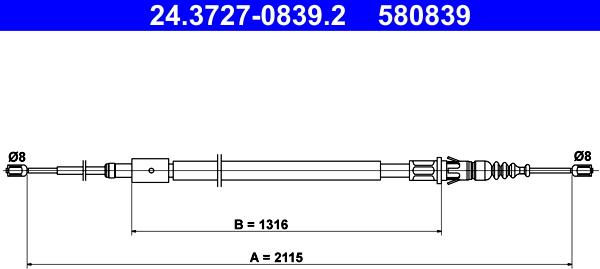 ATE 24.3727-0839.2 - Cablu, frana de parcare parts5.com