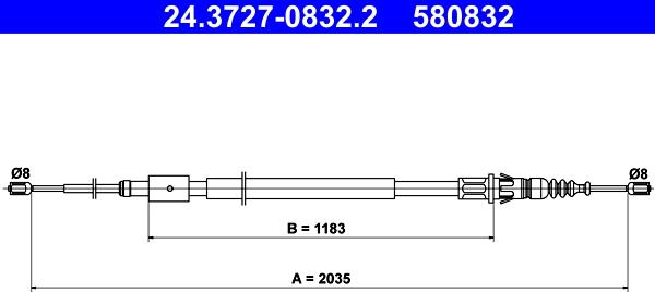 ATE 24.3727-0832.2 - Тросик, cтояночный тормоз parts5.com