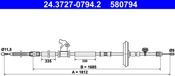 ATE 24.3727-0794.2 - Cable, parking brake parts5.com