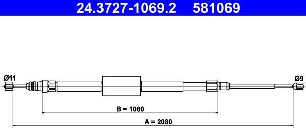 ATE 24.3727-1069.2 - Ντίζα, φρένο ακινητοποίησης parts5.com