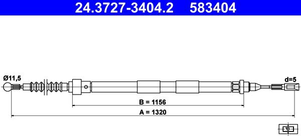 ATE 24.3727-3404.2 - Čelično uže, parkirna kočnica parts5.com