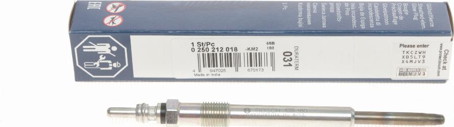 BOSCH 0 250 212 018 - Glow Plug parts5.com