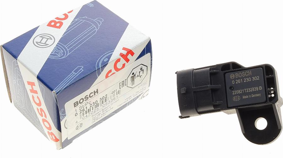 BOSCH 0 261 230 302 - Sensor, boost pressure parts5.com