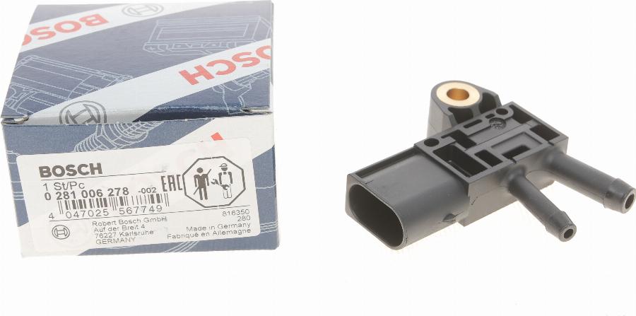 BOSCH 0 281 006 278 - Senzor, tlak výfukového plynu parts5.com