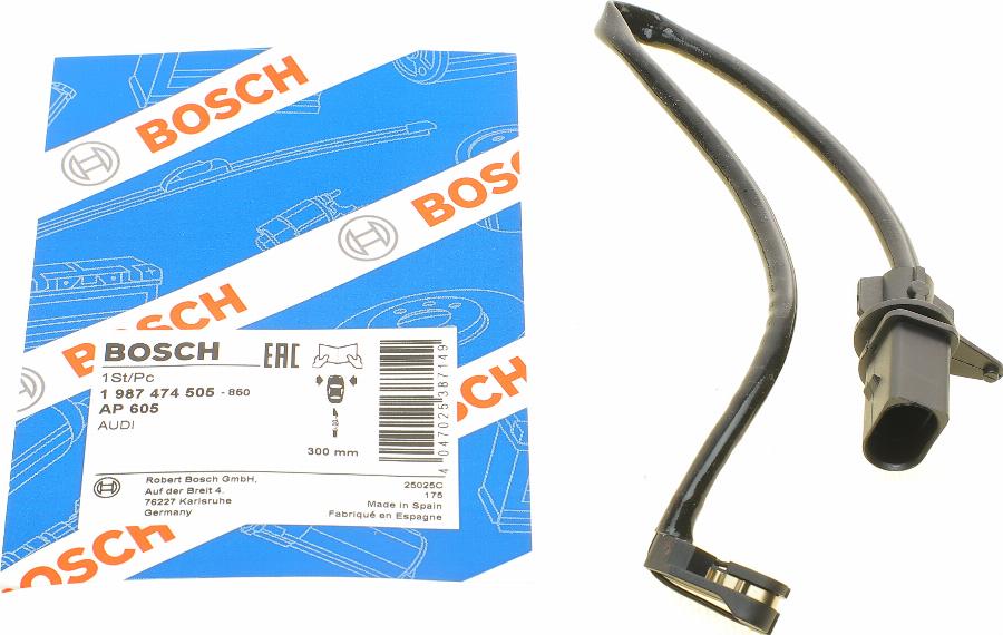 BOSCH 1 987 474 505 - Предупредителен контактен сензор, износване на накладките parts5.com