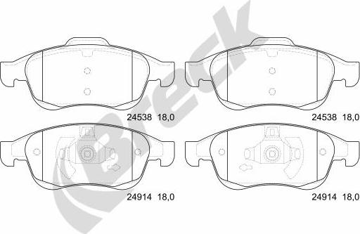 Breck 24914 00 701 00 - Komplet zavornih oblog, ploscne (kolutne) zavore parts5.com