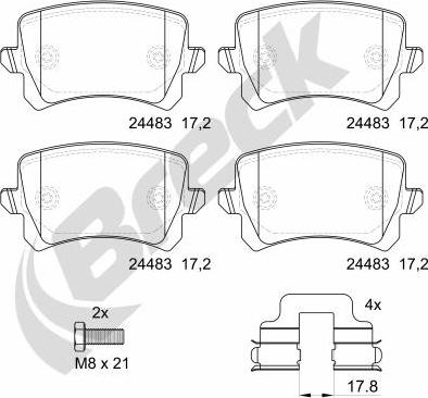 Breck 24483 00 704 10 - Komplet zavornih oblog, ploscne (kolutne) zavore parts5.com