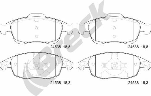 Breck 24538 00 701 00 - Komplet zavornih oblog, ploscne (kolutne) zavore parts5.com