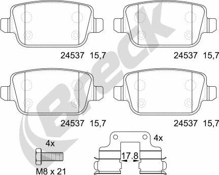 Breck 24537 00 702 10 - Bremsbelagsatz, Scheibenbremse parts5.com