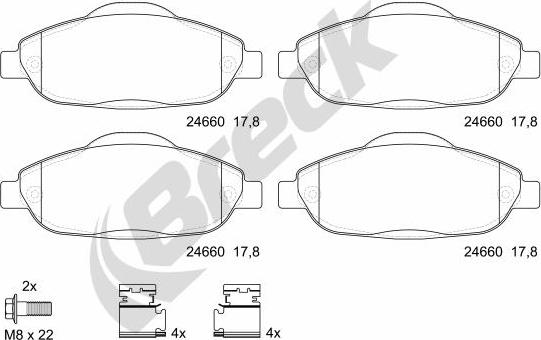 Breck 24660 00 701 00 - Komplet zavornih oblog, ploscne (kolutne) zavore parts5.com