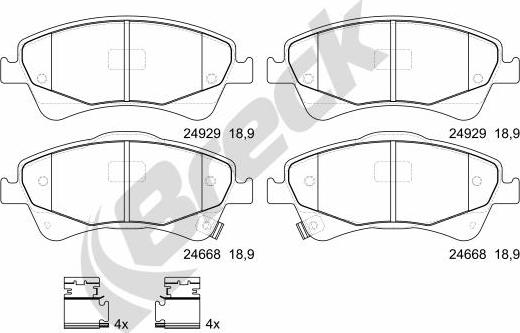 Breck 24668 00 701 00 - Zestaw klocków hamulcowych, hamulce tarczowe parts5.com