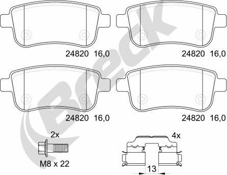 Breck 24820 00 704 00 - Komplet zavornih oblog, ploscne (kolutne) zavore parts5.com