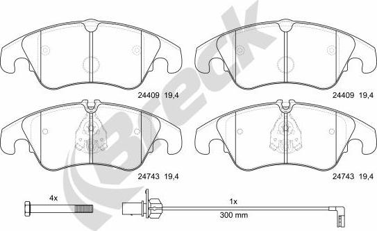 Breck 24743 00 551 00 - Sada brzdových platničiek kotúčovej brzdy parts5.com