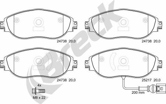 Breck 24738 00 551 10 - Σετ τακάκια, δισκόφρενα parts5.com