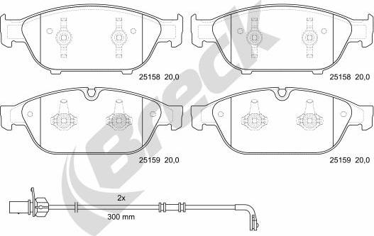 Breck 25158 00 551 00 - Sada brzdových platničiek kotúčovej brzdy parts5.com