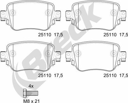 Breck 25110 00 704 00 - Komplet kočnih obloga, disk kočnica parts5.com