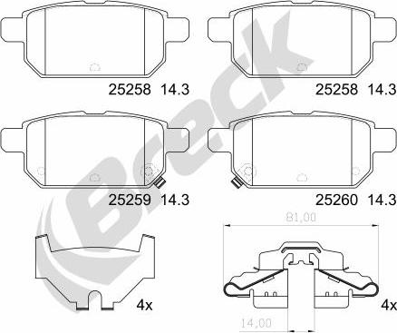 Breck 25258 00 704 00 - Zestaw klocków hamulcowych, hamulce tarczowe parts5.com