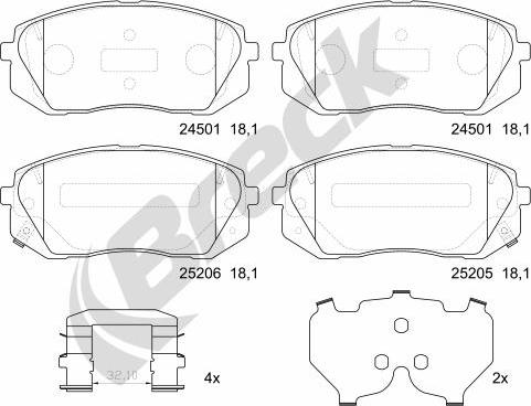 Breck 25205 00 701 10 - Σετ τακάκια, δισκόφρενα parts5.com