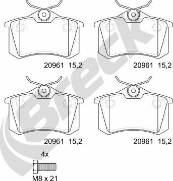 Breck 20961 00 704 00 - Тормозные колодки, дисковые, комплект parts5.com