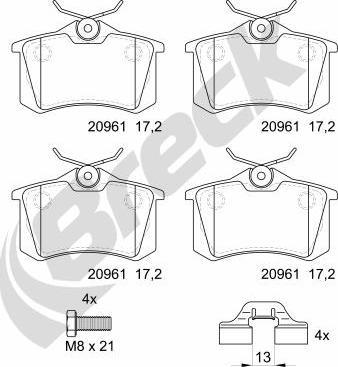 Breck 20961 10 704 00 - Komplet kočnih obloga, disk kočnica parts5.com